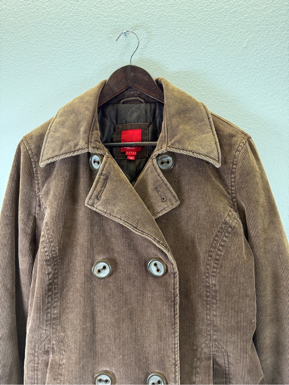 Esprit Brown Corduroy Double-Breasted Pea Coat - Picture 4 of 16